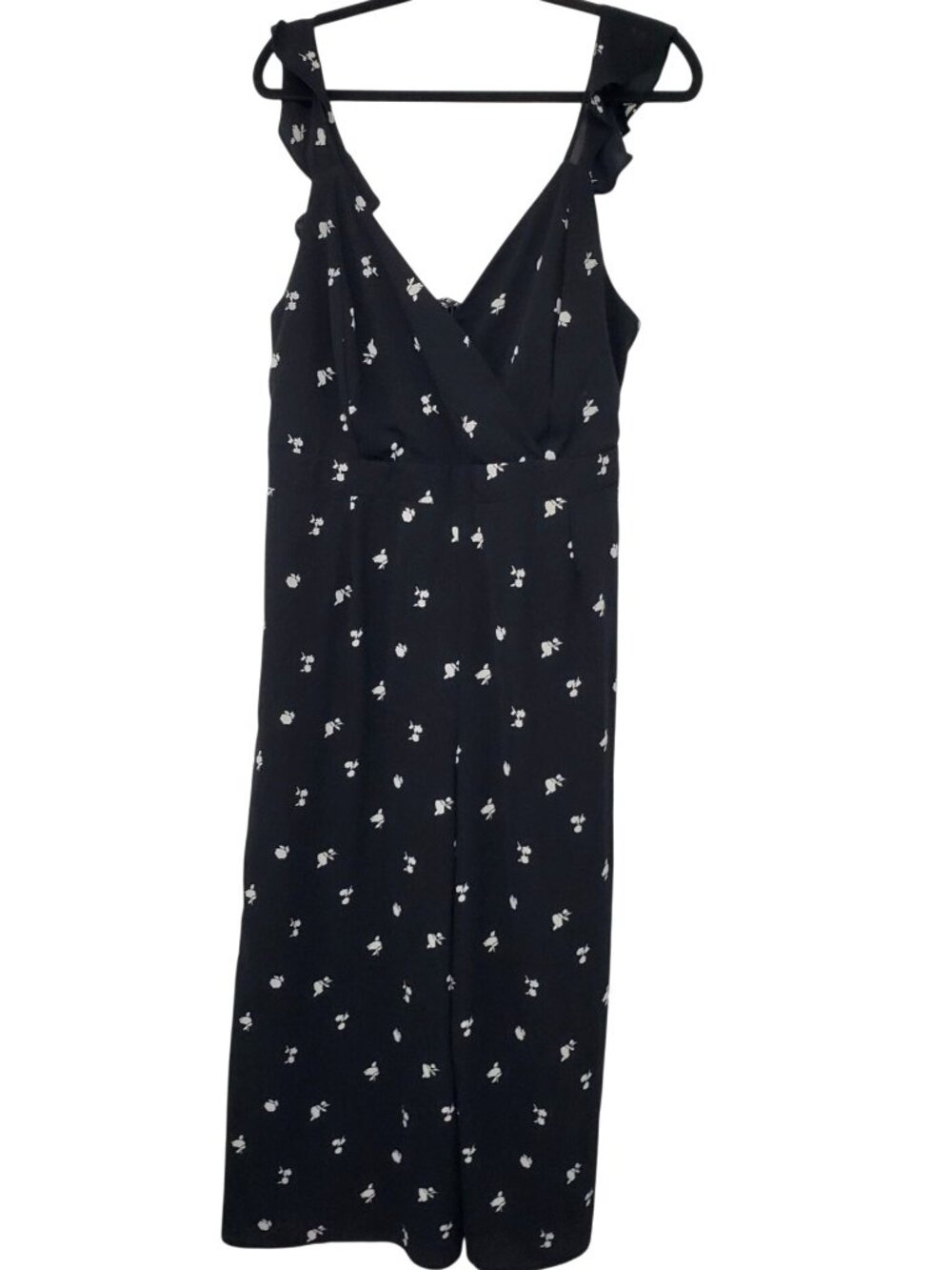 Haute Fox Black White Floral Print Ruffle Strap Jumpsuit Elastic Waist 3X